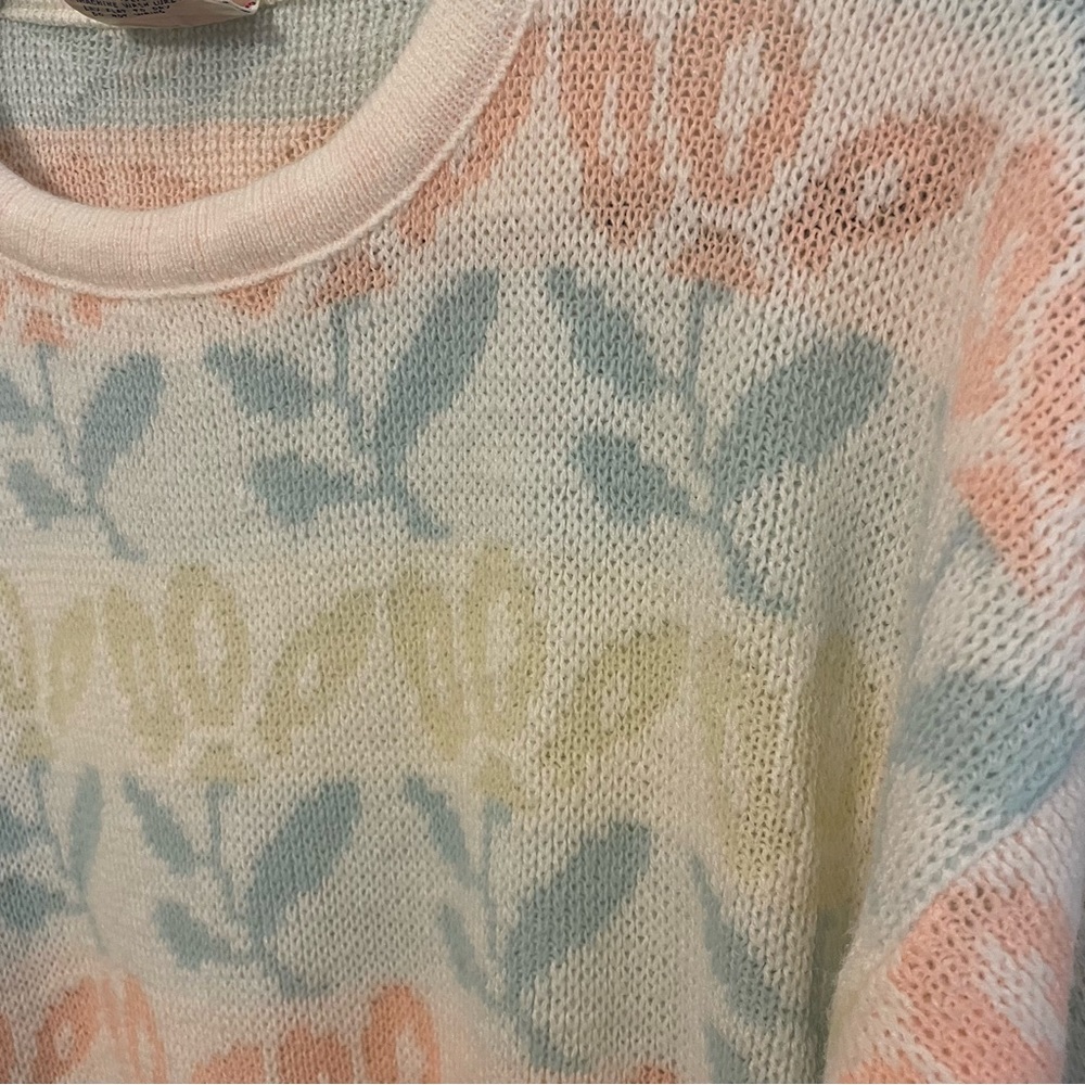 VINTAGE 1980s Justin Allen Spring Cottagecore Pastel Sweater - Size M - Picture 7 of 13